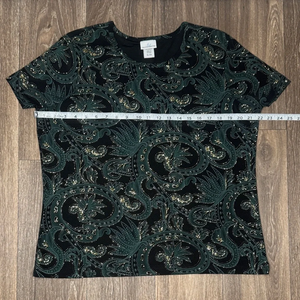 Jaclyn Smith Black and Green Paisley Short Sleeve Top Women’s Size XL - Picture 9 of 13